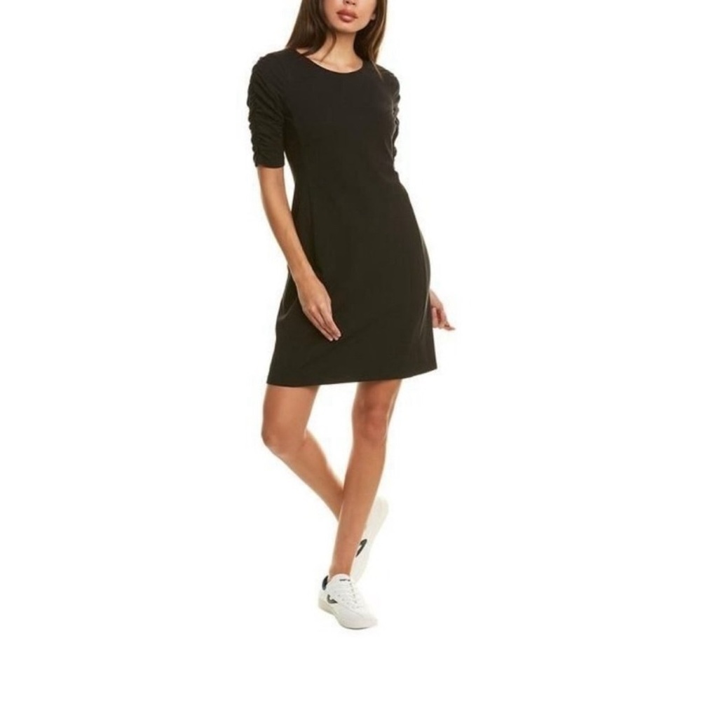 Theory Black Gathered Sleeve Dress Size S